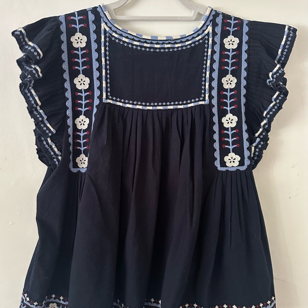 NWT Sea New York “Shaina” Embroidered Navy & White Ruffled Sleeve Tank Top - Picture 2 of 5